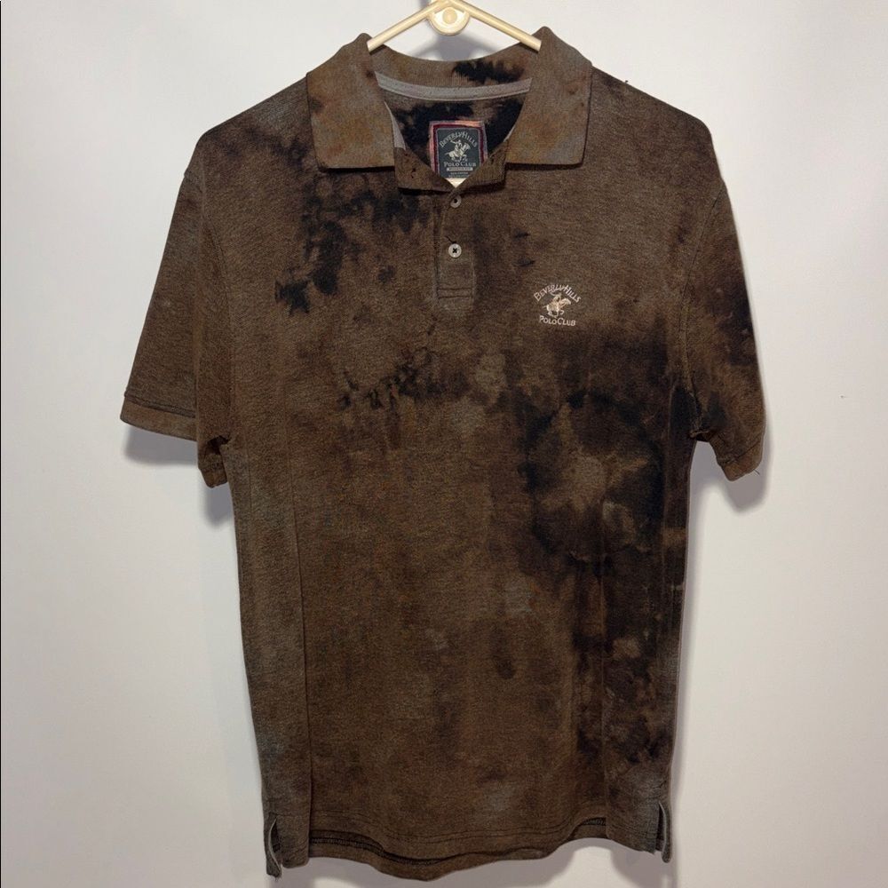 Beverly Hills Polo Club Tie-Dye Brown Polo Shirt
